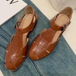 Women's sandals braided t-strap rome style flats sandals rounnd toe casual female soft comfortable high quality summer shoes hot