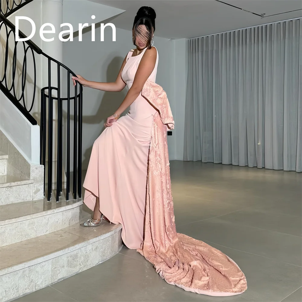 

Customized Prom Dress Women Evening Dearin Scoop Neckline Sheath Floor Length Skirts Sequin Bespoke Occasion Dresses Formal Gown