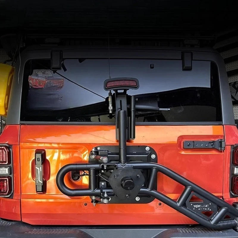 Spare tire rack hanging tire off-tailgate weight flagpole bracket