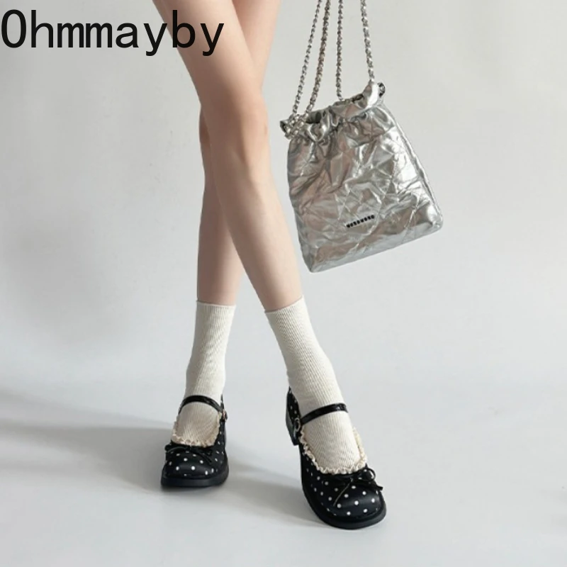 Cute Polka Dot Thick Heel Women Mary Jane Shoes Comfort Shallow Strap Pumps Ladies Eelgant Butterfly-knot Dress Single Shoes view 5