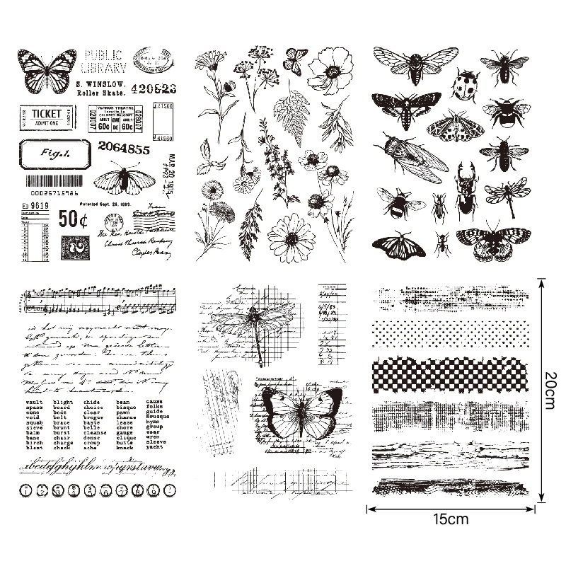 1pc Background Clear Stamp, Butterflies/Flowers/Musical Notes Silicone Clear Stamps for Paper Craft Handmade Card Making DIY