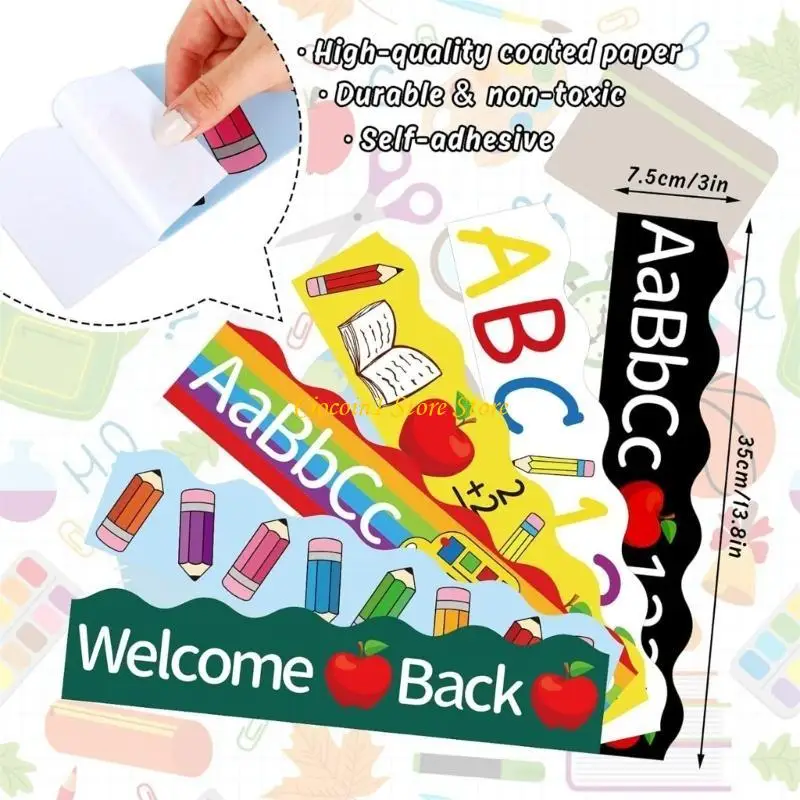 A3PC 6 Pcs Colorful Bulletin Board Sticker 123 Bus Print Bulletin Board Borders