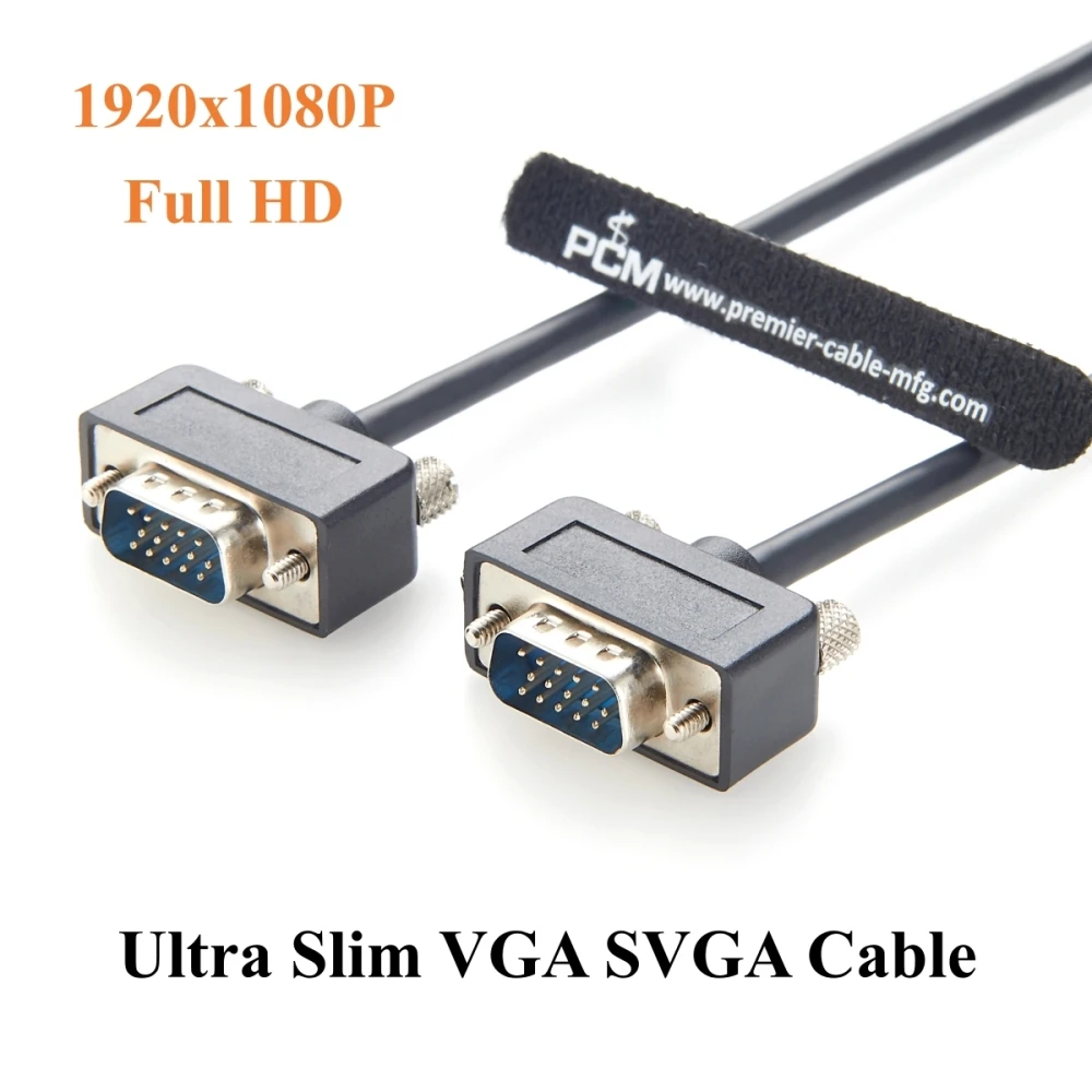 

Ultra Slim VGA SVGA Monitor Cable Low Profile HD15 Male to Male Screw Panel Mount VGA Cable 1080P Full HD for TV, Projector, PC