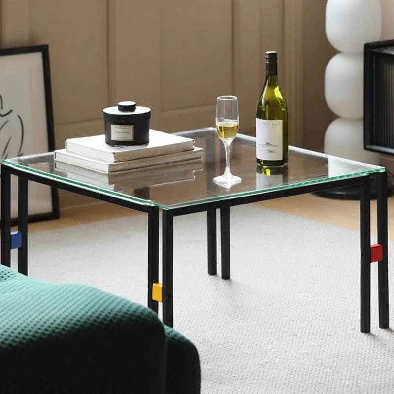 Nordic personality creative coffee table tempered glass square minimalist creative tea table sofa