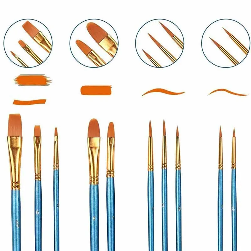 10Pcs Kids Art Paint Brushes Long Plastic Handle Nylon Bristle Brushes for Watercolor Acrylic Oil Painting DIY Crafts