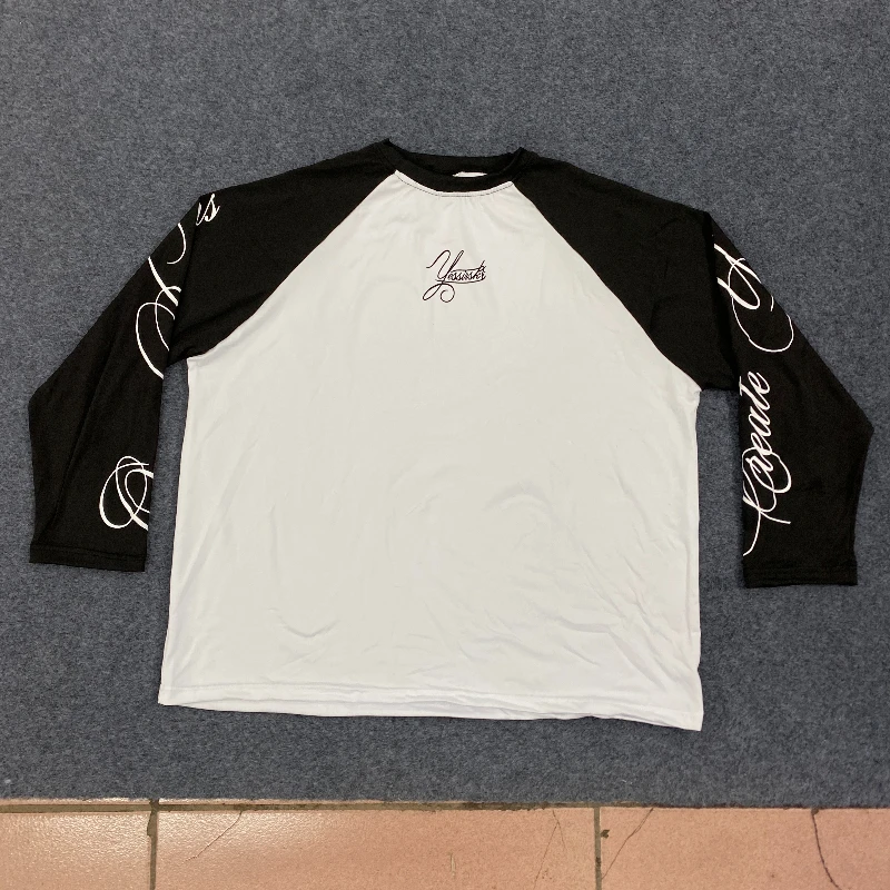 Winter new men's and women's loose casual tops with American letters printed on T-shirts and long sleeved patchwork