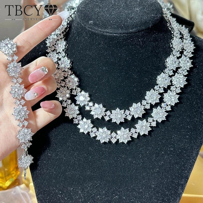 

TBCYD 100% Real Moissanite Sunflower Necklace For Women Passed Diamond Test 925 Sterling Silver Wedding Party Sparkling Choker