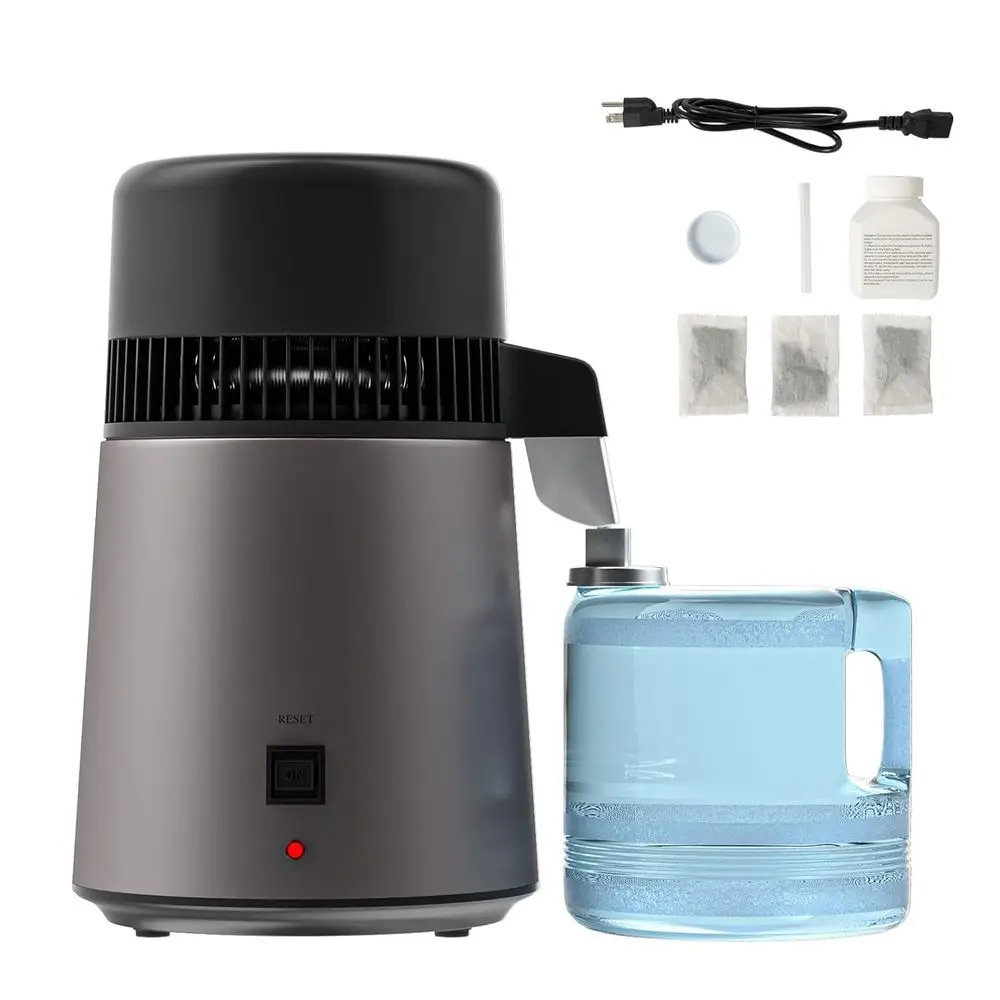 High Eiciency 1.1 Gallon Water Distiller, BPA-ree Container & 304 StainlSteel Interior, Countertop Distilled Water hine w/Overhe