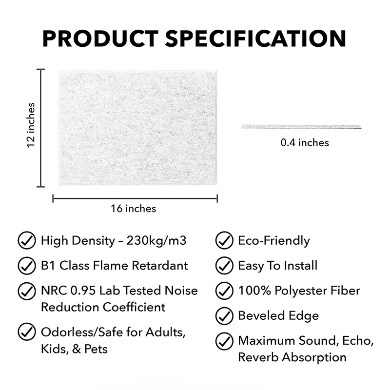어쿠스틱 패널 안티 어쿠스틱 쿠션 벽 패널, 에코 베이스 절연 커버, 경사 가장자리, 벽 장식, 30x40x0.9cm, 6 개