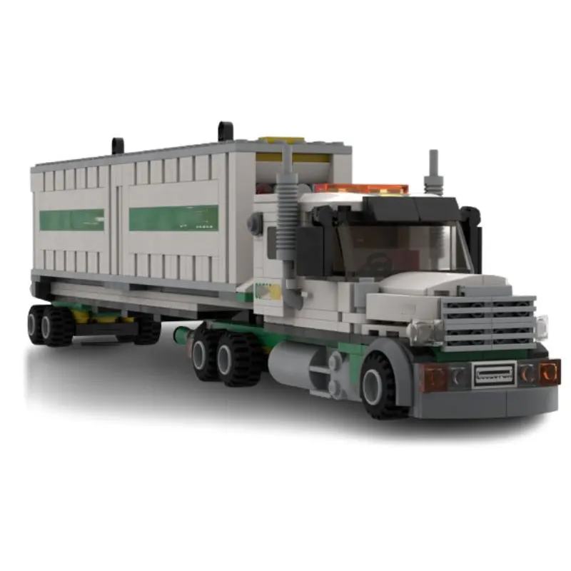 บล็อกตัวต่อขนาดเล็ก 487 ชิ้น รถบรรทุกขนส่งสินค้าสนามบิน MOC รถพ่วงบรรทุกตู้คอนเทนเนอร์ และรถบรรทุกห้องเย็น ของเล่นจำลองเป็นของขวัญ