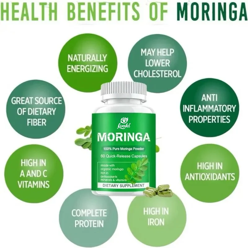 Moringa Capsules, 800mg Per Serving - Rich in Antioxidants, Various Minerals, and Vitamins | Green Superfood-60 Capsules