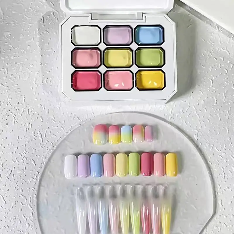Pegamento de Parches de 9 Colores, Colores Vivos para Uñas, Decoración de Degradado, Diseño Creativo de Uñas, Tendencia de Venta 3