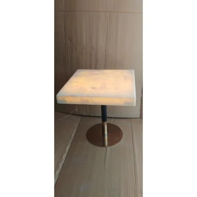 

Hot Sale Design Dining Table Square Agate Marble Top Iron Base Commercial Bistro Cafe Dining Table Hotel Restaurant Use