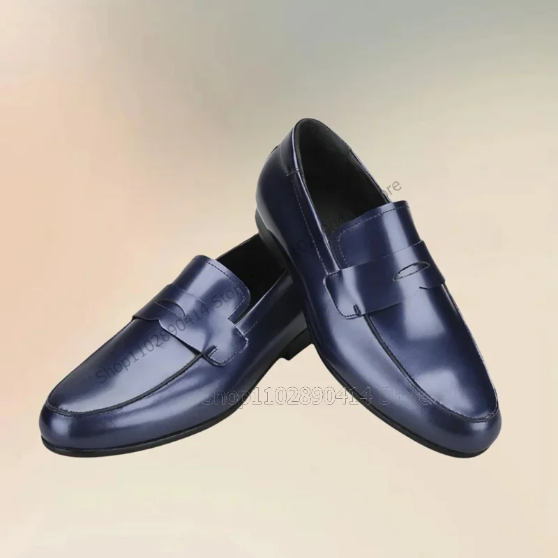 Blue Giltter Sewing Design Low Top Loafers Fashion Slip On Men Shoes Luxury Handmade Party Feast Banquet Office Men Dress Shoes