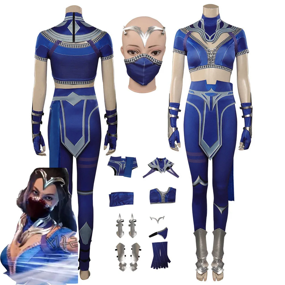 

Game Mortal Kombat Kitana Cosplay Costume Top Pants Mask Outfits Women Girls Halloween Carnival Party Roleplay Disguise Suit