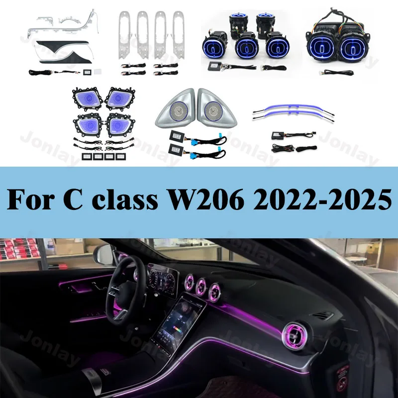 For C Class W206 2022-2025 Ambient Light  64 Colors RGB LED Air Vents Speaker Decorative Lamp Interior Kit Atmosphere Backlight