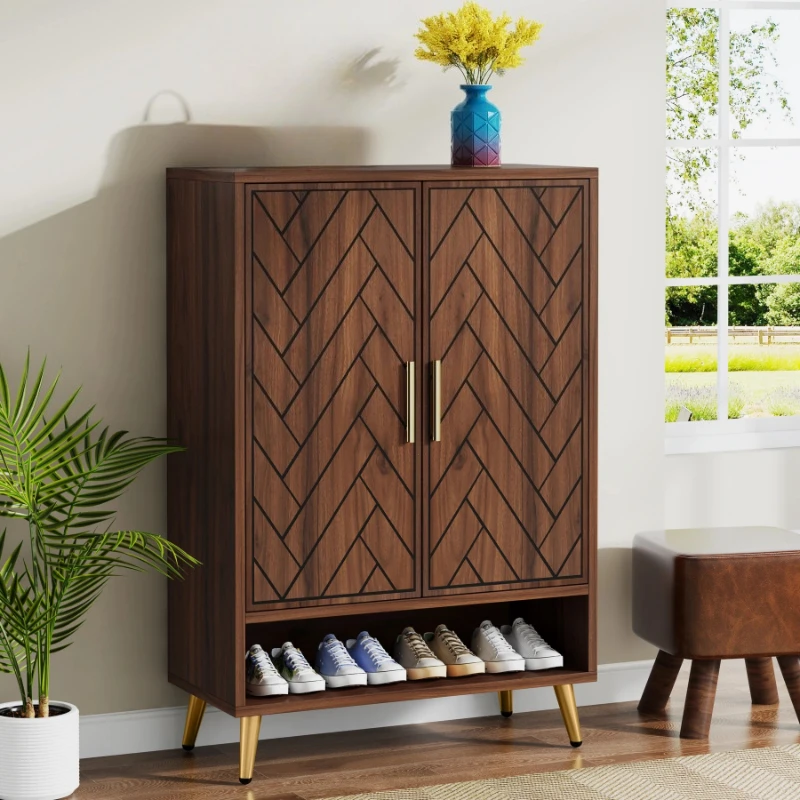 Door shoe cabinet, walnut shoe cabinet with adjustable shelves