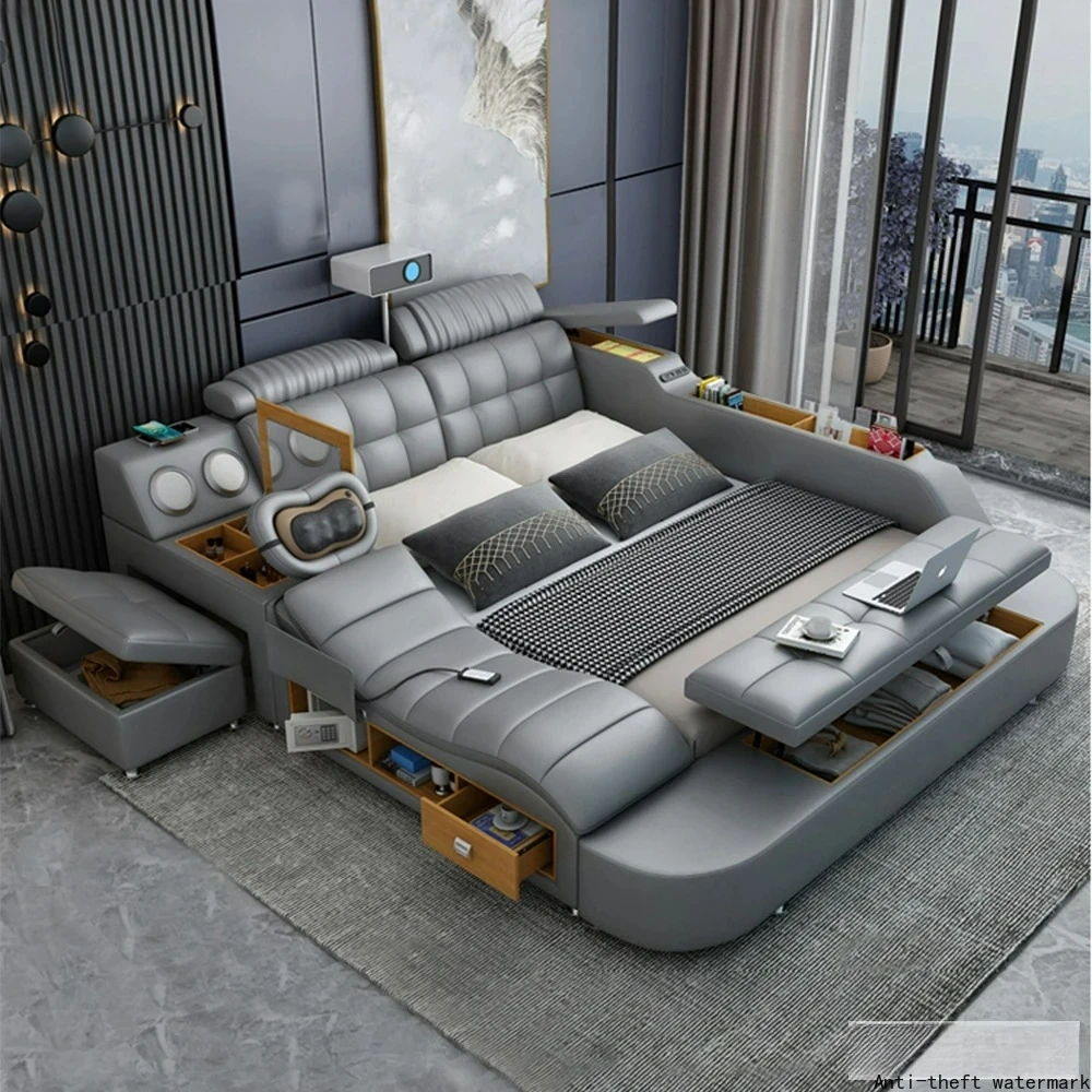 Hot-selling products in 2025: Customizable smart leather bed, multi-functional ultimate bed, massage tatami.