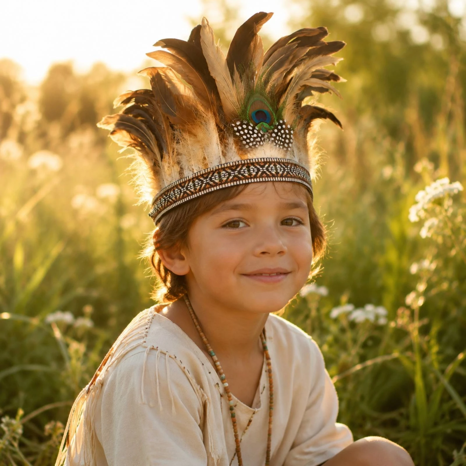 Children's Feather Headdress Adjustable Handmade Feather Headband Headwear Lightweight Hair Accessory Long-Lasting for Children