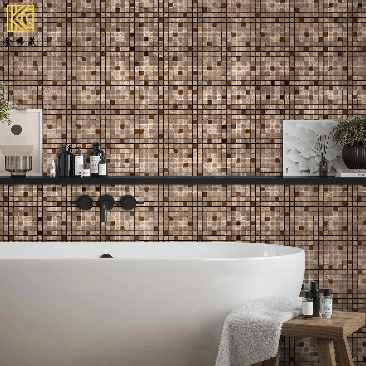 작은 입자 복고풍 금속 모자이크 벽 스티커 자체 접착 방수 및 방습 주방 벽지