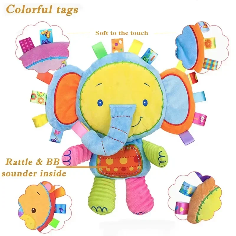 Baby Tag Colorful Plush Soft Cute Doll Plush Tactile Toy Built-In Rattle Bell Enhance Senses Soothe NewBorn Baby Companion Toys