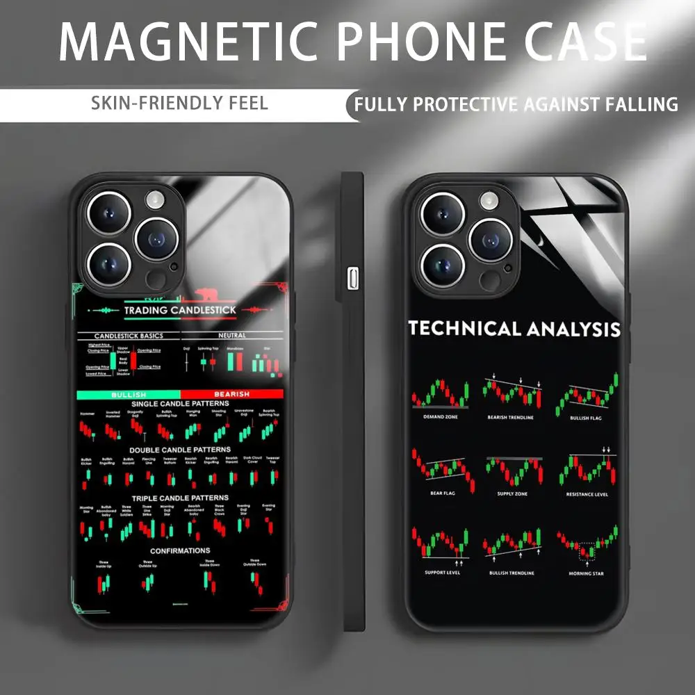 Trading Chart Candlestick Stock  Phone Case For iPhone 16 15 14 13 12 11 X XR XS 8 Plus Mini Pro Max Glass Magnetic Phone Case