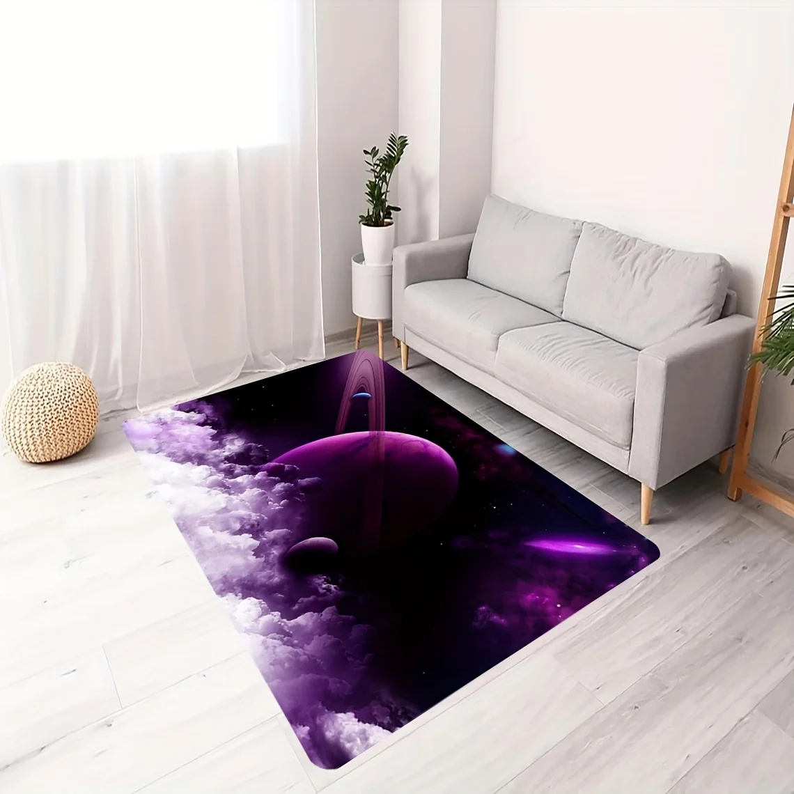 Purple planetary pattern Flannel-printed floor mats are slip-resistant Suitable living room bedroom terrace garden carpets