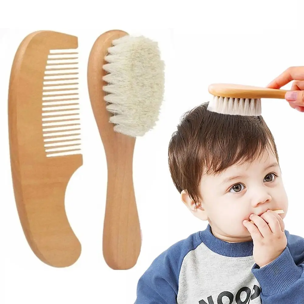 

1/2pcs Portable Wooden Baby Hairbrush Baby Comb Infant Comb Head Massager Natural Wool Baby Care Hair Bath Brush Newborn Baby