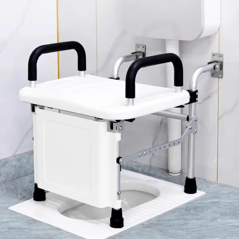 Squat Toilet Seat Frame Wall Mounted Folding Elderly Convenience Chair Squatting Toilet Artifact Disabled Shower Toilet Stool