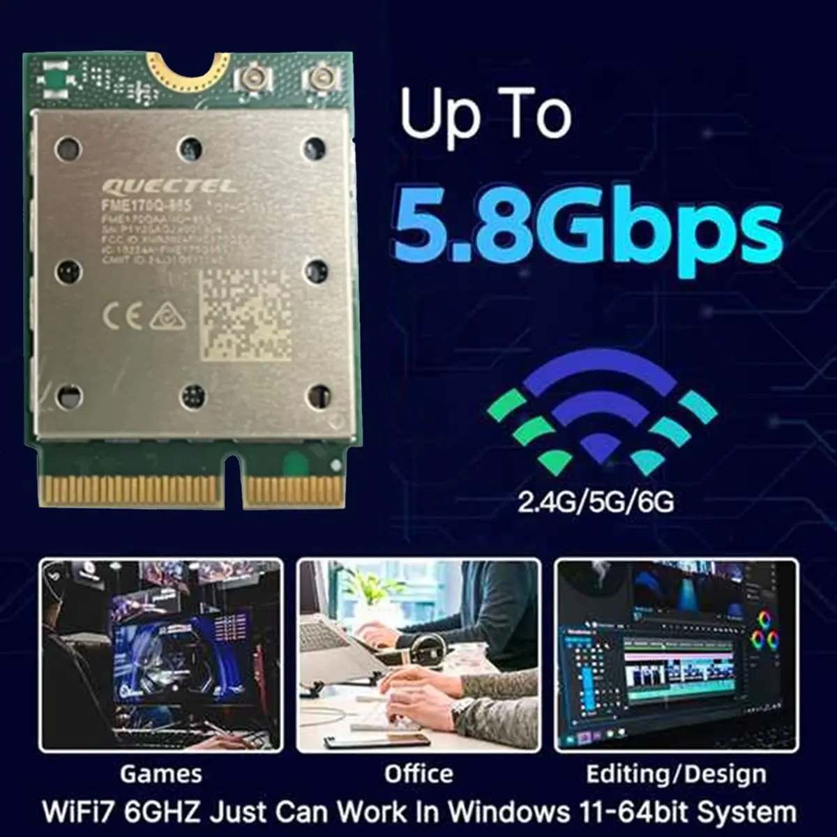 ترقية ثلاثي الموجات FME-865 WiFi7 بلوتوث 5.4 بطاقة واي فاي لاسلكية 2.4G/5G/6Ghz محول الشبكة اللاسلكية ل Win11