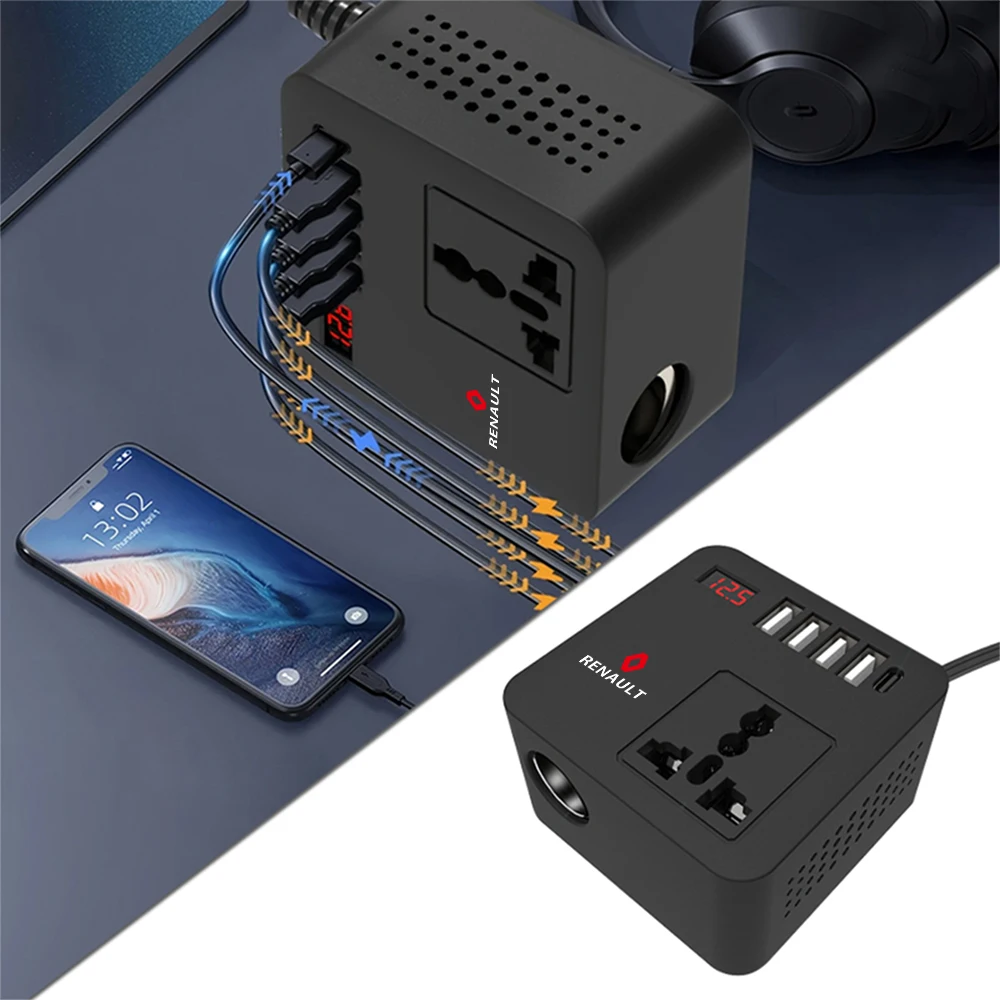 

Автомобильный инвертор, 4 USB-порта, 150 Вт, адаптер питания, розетки, аксессуары для Renault Talisman Clio 4 Megane 2 3 Fluence Kangoo