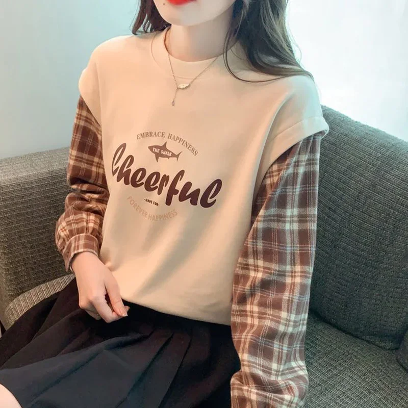 Autumn New Fashion Casual Original Design Fake Two-piece Spliced Long Sleeved Sweatshirt Loose Versatile Young Style Women's Top