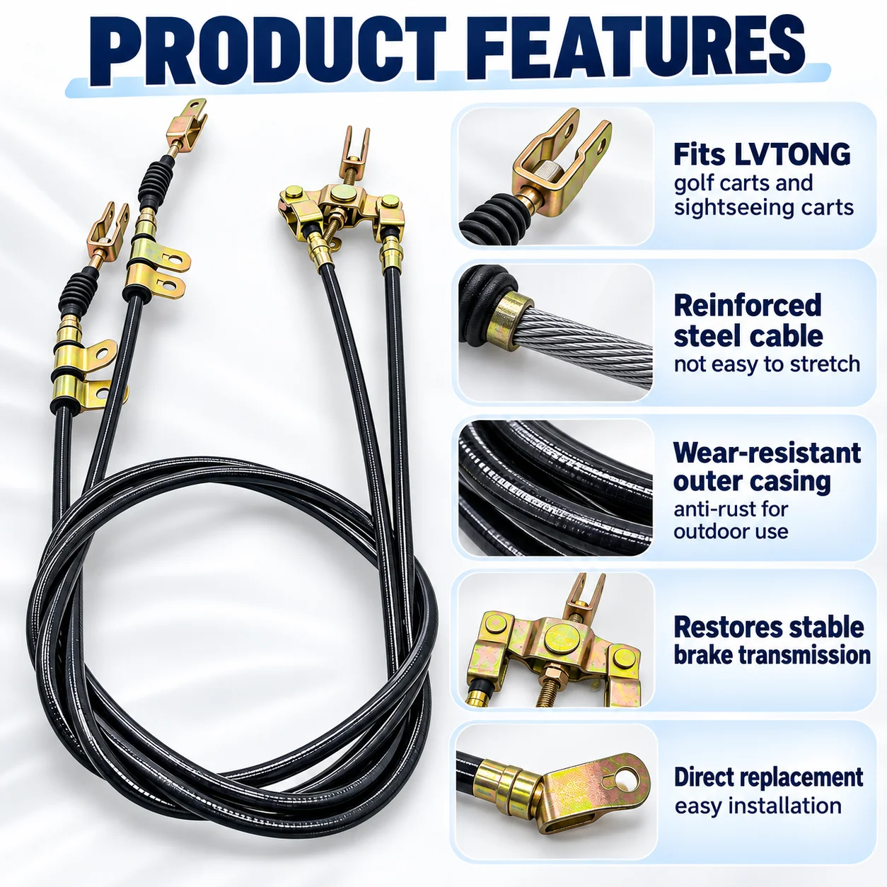 LVTONG Golf Cart Brake Cable, Brake Pull Cable for 2/4/6 Seater Electric Sightseeing Cart
