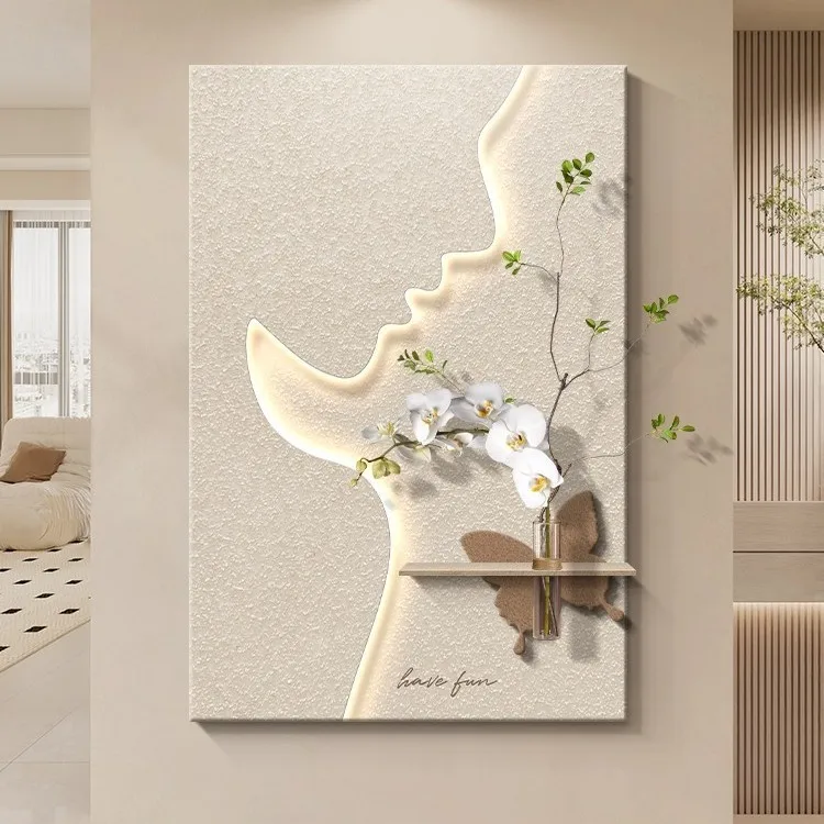 Cream wind entrance painting high-end abstract figure living room hanging painting three-dimensional sandstone painti