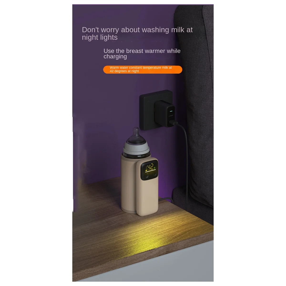 Chaqueta calefactora para biberones, ajuste de 6 niveles, pantalla de temperatura, iluminación nocturna, calentador portátil para biberones, 6000Amh B
