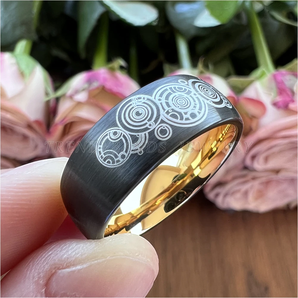 8 mm gewölbter zweifarbiger Wolfram-Ehering-Verlobungsring im Großhandel für Männer und Frauen, gebürstetes Finish, bequeme Passform – Detail 3
