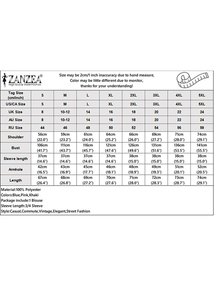 ZANZEA 2025 Casual Shirts Women Vintage 3/4 Sleeve Blusas Casual Loose Bottons Tunic Autumn V Neck Solid Color Tops Oversized