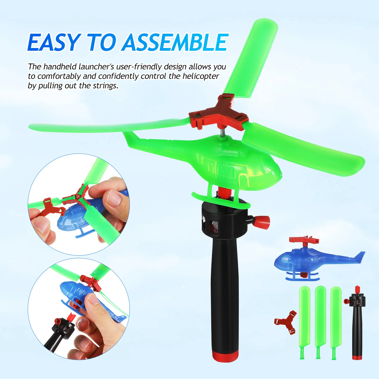 9 Pcs Helicopter Outdoor Flying Toys Pulling Hand Swirling Plastic Party Favors Recreation