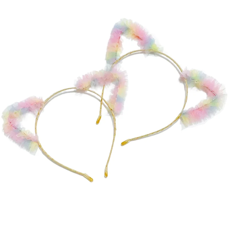 10pcs Gradient Rainbow Color Cat Ears Hairbands Tutu Animal Ears Hard Headbands Princess Headwear Hair Accessories for Girls