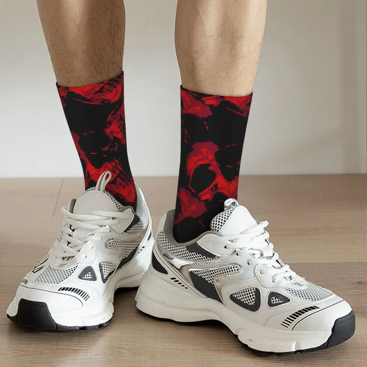 Crazy compression Gothic Black And Red Sock for Men Harajuku Skulls Quality Pattern Crew Sock Casual