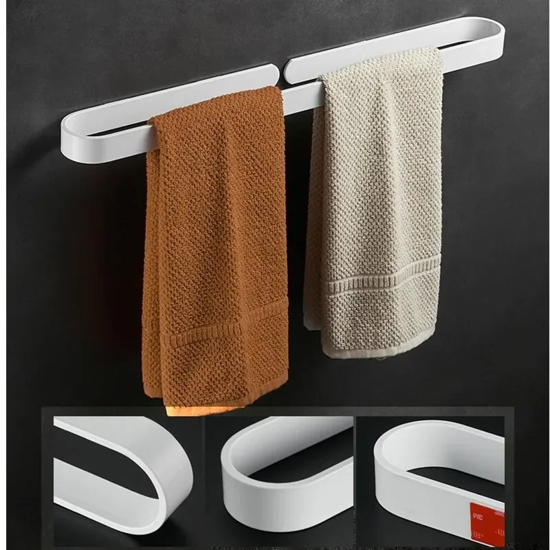 Porte-serviettes simple en aluminium massif blanc sans clous, porte-serviettes simple pour salle de bain, blanc mat, 30/40/50/60 cm