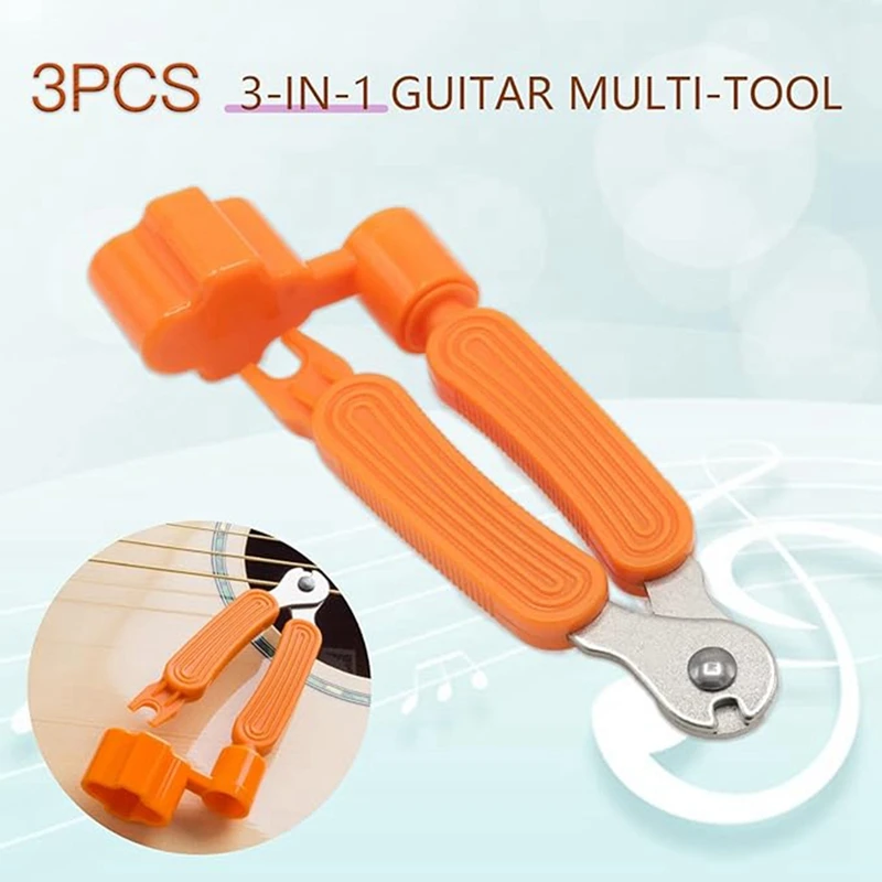 Acoustic Guitar Bridge Pin Remover Puller 3-In-1 Guitar String Replace Tool Orange 1Set