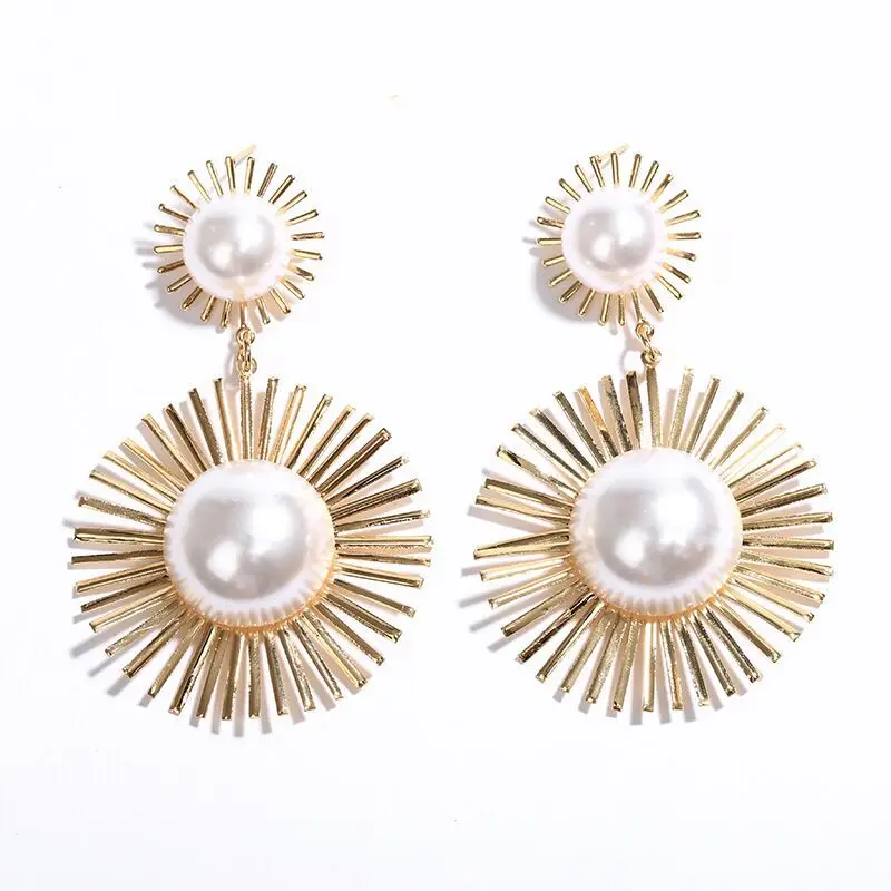 Exaggerated Long Drop Earrings for Women Big Pearl Round Dangle Earrings Wild Sun Earings Brincos Female Fashion Jewelry