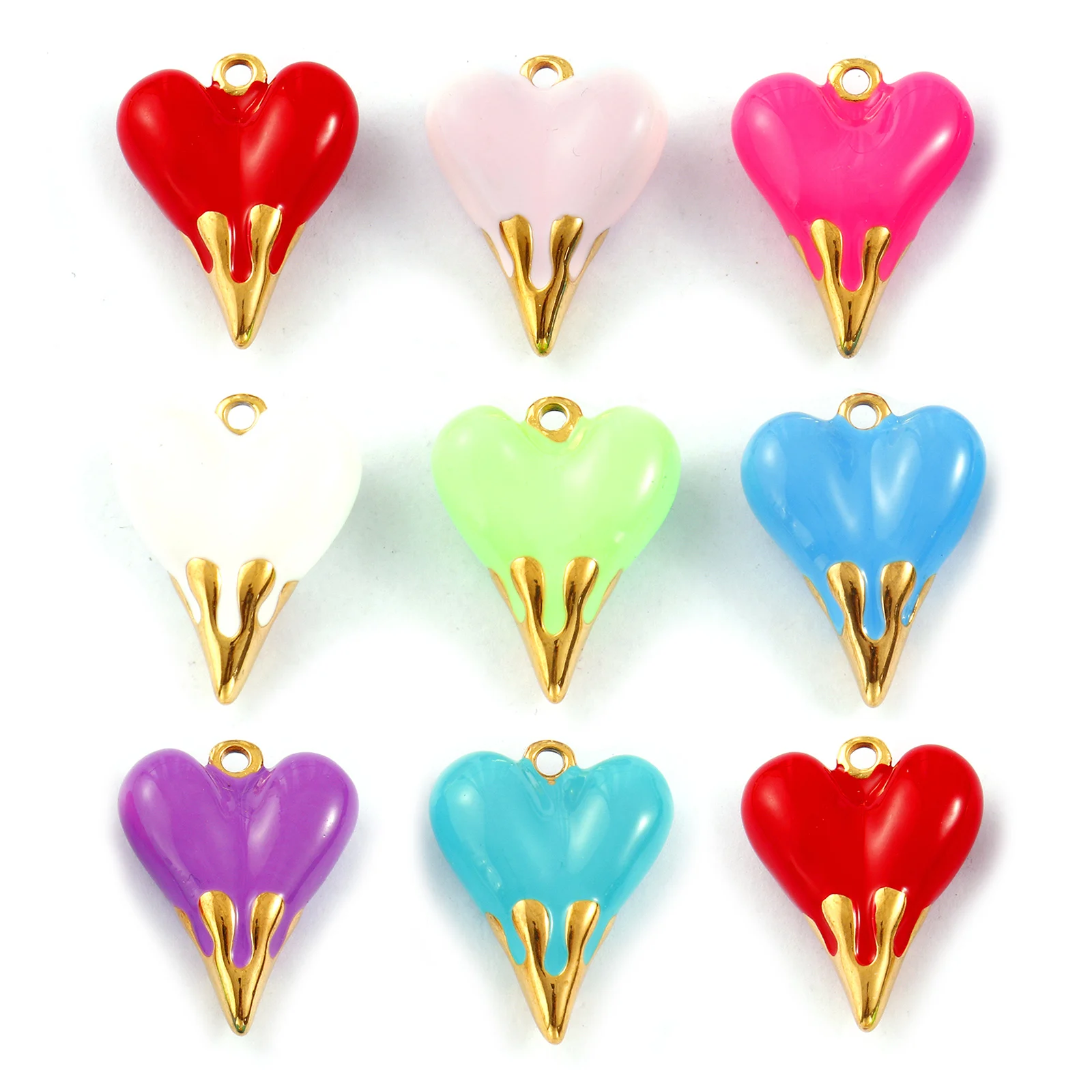 1PC Neue Candy Farbe Valentinstag Herz Charms 18K Reales Gold Überzogene Emaille Edelstahl Herz 3D DIY Erkenntnisse 24mm x 19mm – Detail 1