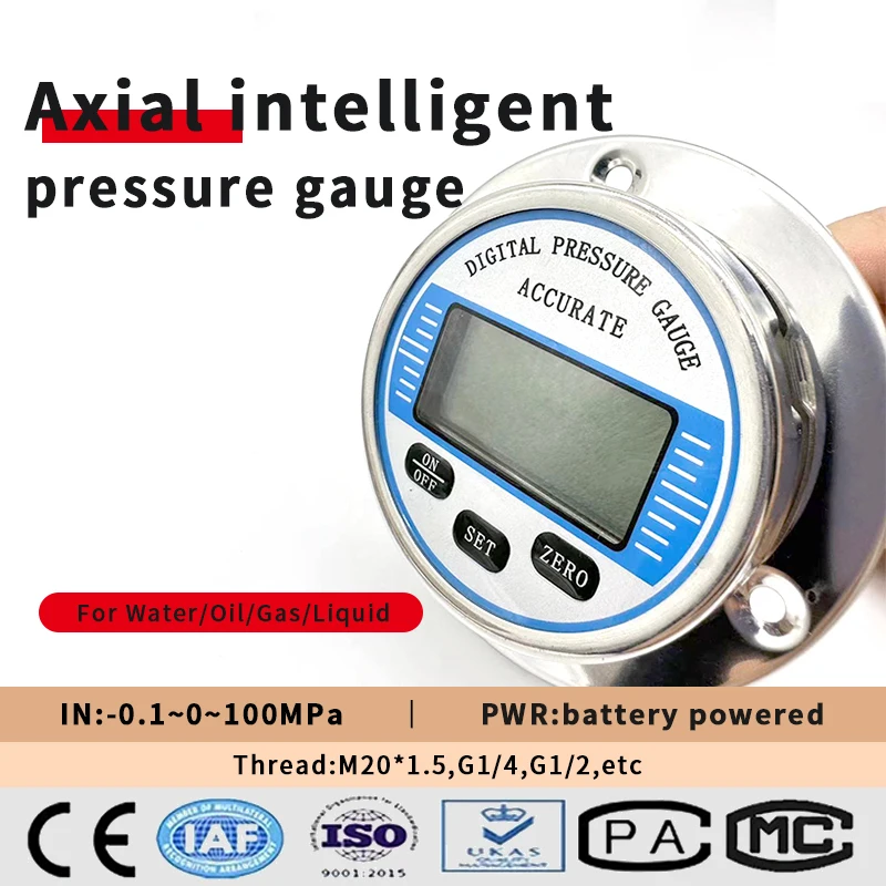 0-1000bar Hydraulic Vacuum Digital Pressure Gauge Axial G 1/4 Male Connector Oil Gas Water Pressure Gauge 4'' Manometer