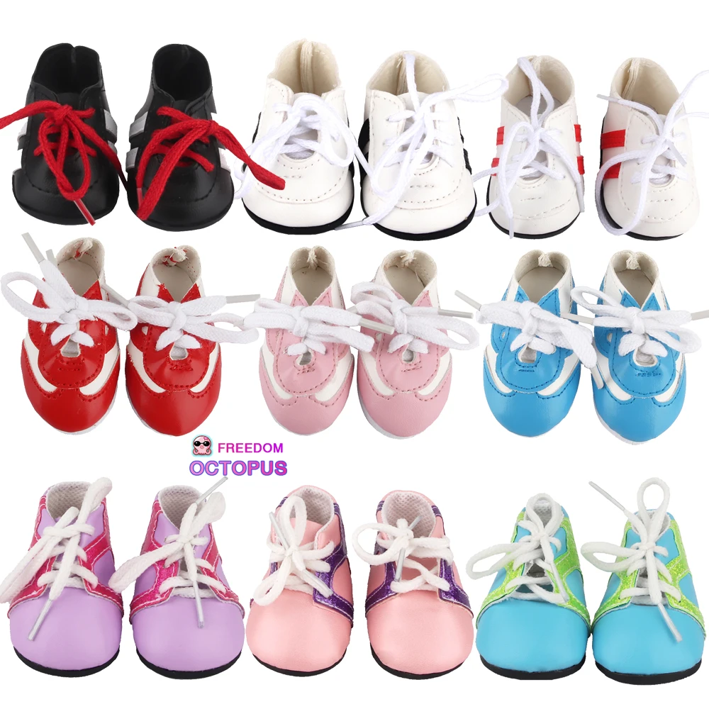 7cm Leather Doll Shoes For 18 Inch American Doll Boots Accessories Lacing Sneakers For 43cm Baby New Born& OG,Russia Girl Dolls