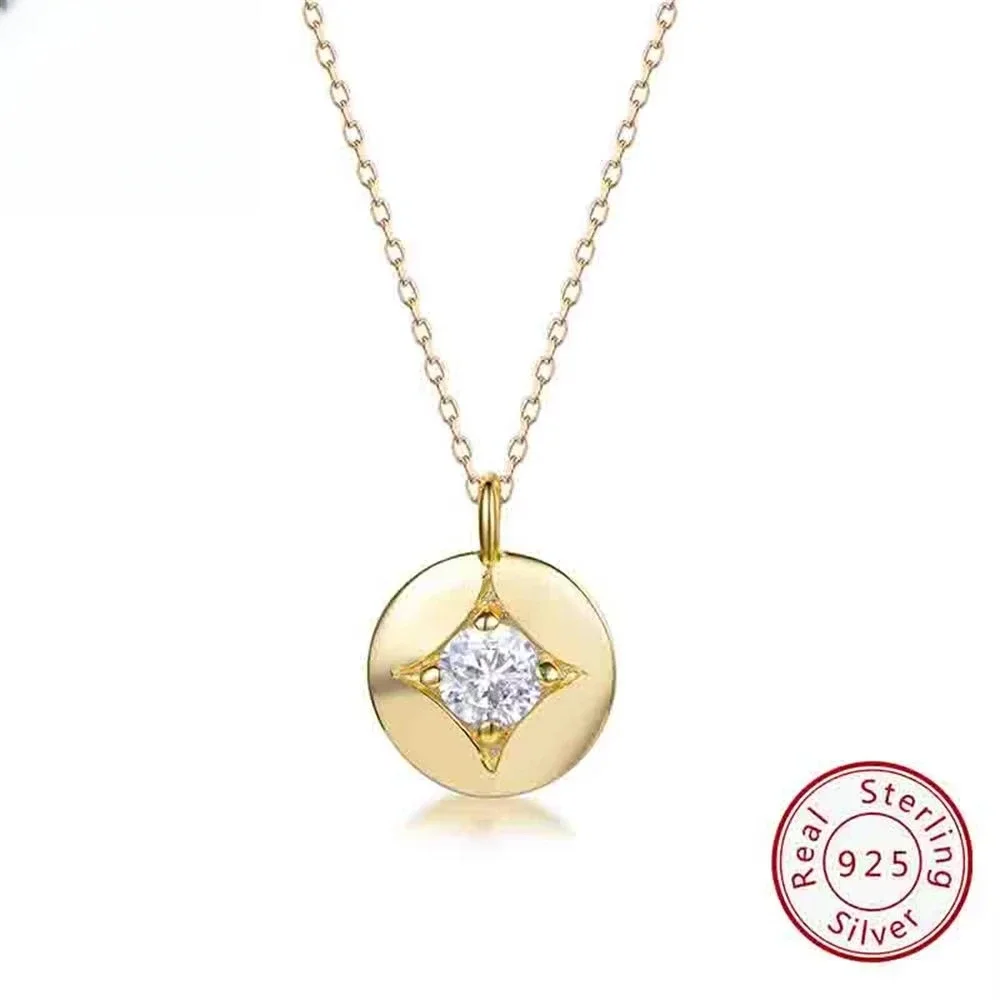 

KOSE JEWELS Fashion 925 Sterling Silver Coin 4A Zircon Pendant Necklace for Women Elegant Round Shaped Chain Necklace Jewelry