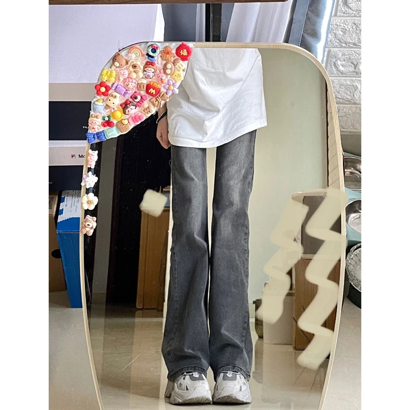 

Джинсы-колокольчики с высокой талией для похудения, женские летние тонкие джинсы с микро-клеш, модные джинсы High Street INS, хлопковые ст...