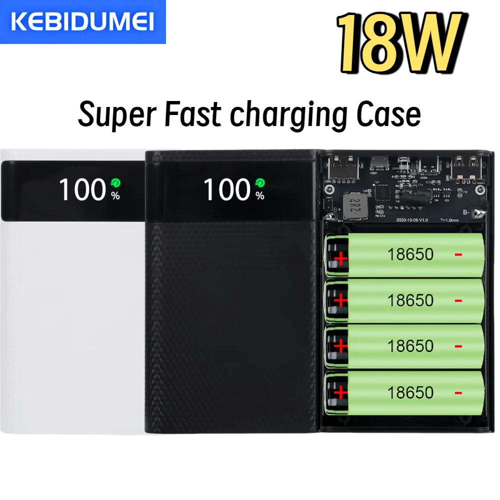 18W Fast Charging Power Bank Box Super Fast 18650 Battery Case 15000mAh USB Type C 5V Storage Box Work On All Smartphone