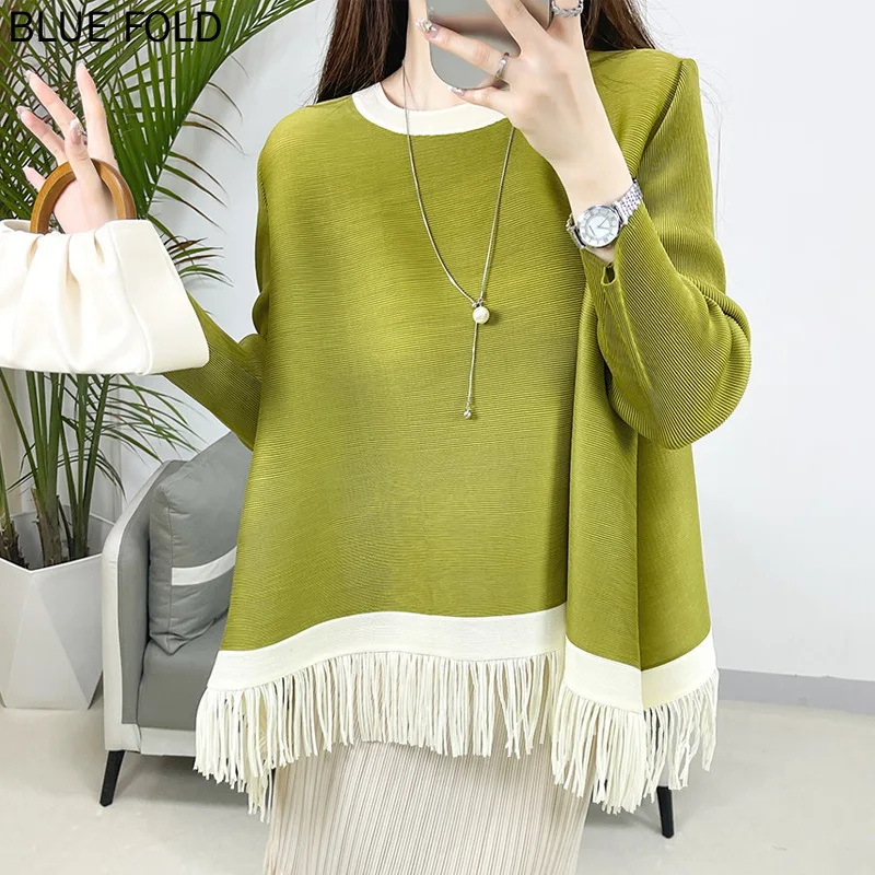 

Топ Miyake с кисточками для женщин, плиссированная Повседневная Свободная Женская одежда, универсальный дизайн, дизайнерская одежда, роскошная летняя Новинка